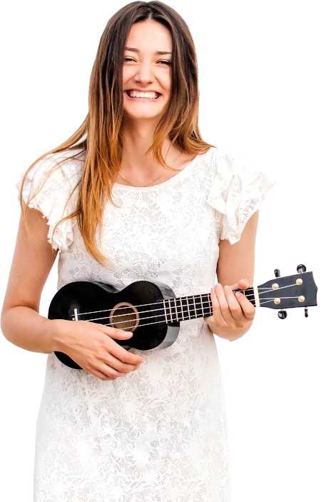 Happy Girl Playing a Ukulele